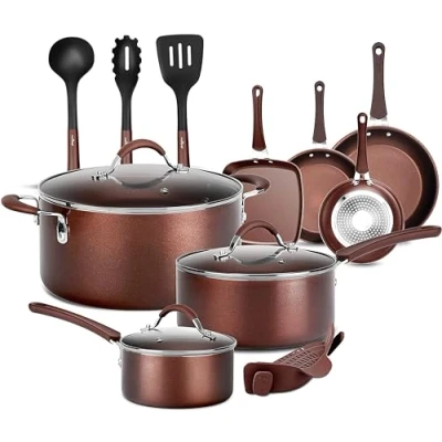 Immagine di NutriChef Set di 14 Pentole e Padelle Antiaderenti, Padella Antiaderente con Coperchi Utensili per Tutti i Fornelli