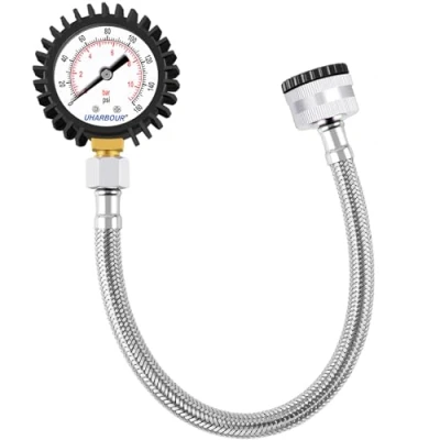 Immagine di Uharbour Manometro dell&#039;acqua 0 11Bar con 160Psi Dual Scale 3/4BSP su 1/2BSP, Buttom Mount, misuratore di pressione protezione in gomma, filettatura ottone durevole