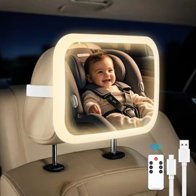 Immagine di Specchietto Retrovisore Bambini Specchio Auto Bambino con Luce Rotazione a 360 Universale Infrangibile Macchina Neonati Sedile Posteriore Ampio e Chiaro