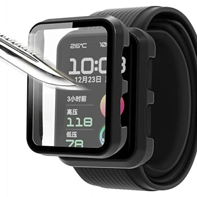 Immagine di Msiall [2 pezzi] nero con Pellicola Protezione Schermo Vetro Temperato per HUAWEI WATCH D, 9H Durezza PC Case,Bumper,Sottile Case Protettiva Completa Smart D