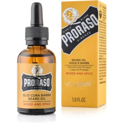 Immagine di Proraso Olio Cura barba Wood and Spice, 30ml, da uomo con effetto ammorbidente e nutriente, folta lunga, Made in Italy