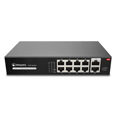 Immagine di Atlantis switch 10 porte 10/100Mbps 8 poe sino A 120W, ogni porta 30W, desktop e rack, alimetatore interno, cassa in metallo, A02 F10P8 funzione VLAN extended, 250m, mode