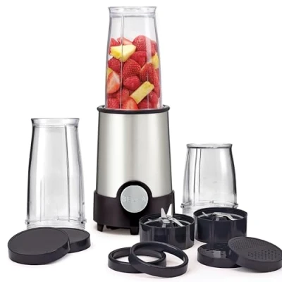 Immagine di BELLA Mini Frullatore Elettrico Portatile Rocket in Acciaio Inossidabile, Set da 12 Pezzi, Mixer e Tritatutto per Smoothies, Frullati Salse, 240 Watt, Nero