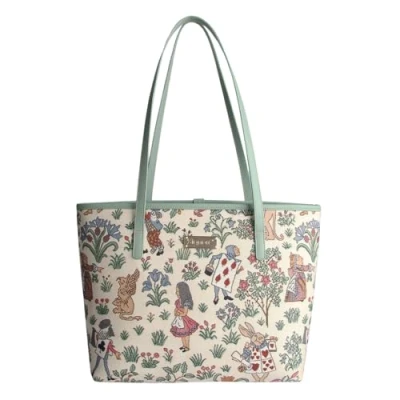 Immagine di Signare Borsa tote per Università donna spalla in tessuto stile arazzo (Alice nel Paese delle Meraviglie)