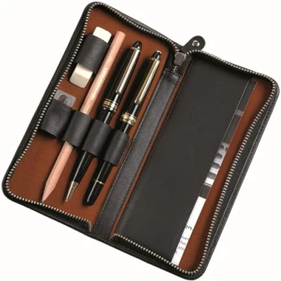 Immagine di Alassio 2638 astuccio in vera pelle con nero ca. 17,5 x 8 2,5 cm, per 3 penne e accessori, Nero, 1, Classico