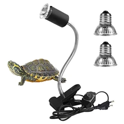 Immagine di LEDGLE Lampada Tartarughe Acqua, UVA UVB Riscaldante, Alogena Calore Retroilluminazione per Rettile, Anfibi, Tartaruga, Lucertola, Serpente, Camaleonti（25W+50W）