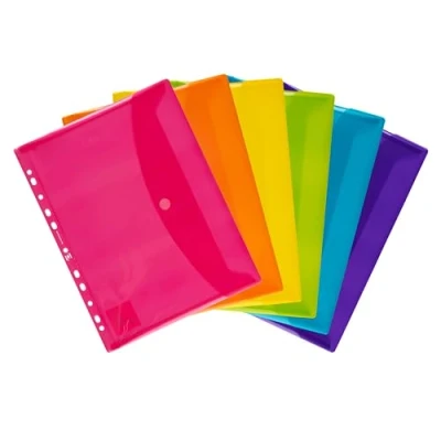 Immagine di Oxford cartella portadocumenti in formato A4, con chiusura velcro e foratura europea, confezione da 6 pezzi, plastica trasparente A4 colori.