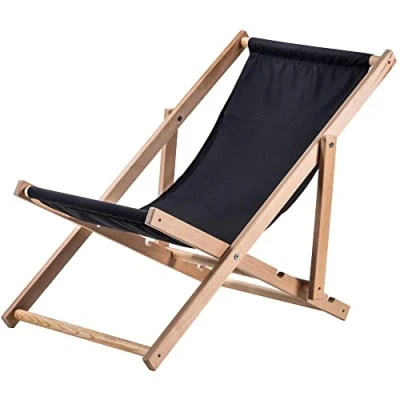 Immagine di KADAX Sedia a Sdraio Pieghevole in Legno Massello di Faggio, Regolabile per il Relax al Mare, sul Balcone, Terrazza e nel Giardino (Nero)