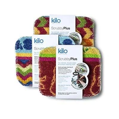 Immagine di Kilo Scrubby Plus Spugna Anti graffio con Delicato Panno di Pulizia, Multiuso, Set da 3, Cotone, Multicolore, 17x14cm of 3 unità