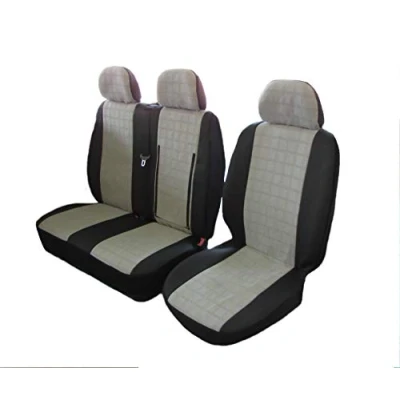 Immagine di Texmar, Set di coprisedili 2+1 su Misura per Boxer, Citroen Jumper/Relay, Fiat Ducato 2006 2018, Modelli con Guida a Sinistra, in Tessuto Nero e Grigio,