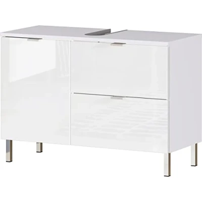 Immagine di GERMANIA DIE MÖBELMACHER GW Mauresa 8530 84 Mobile Base WB, Frontali Lucidi, Un cassetto, Pannello Superiore con Fessura per Il sifone, Bianco, (L/H/P), 80 x 56 34 cm