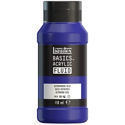 Immagine di LIQUITEX 8870397 Basics Fluid, pitura acrilica di consistenza fluida, asciugatura rapida, resistente alla luce, impermeabile, a base d&#039;acqua, flacone da 118 ml, Oltremare