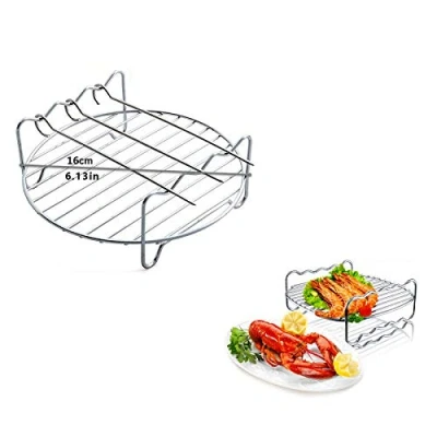 Immagine di Airfryer Griglia di ricambio per friggitrice ad aria e parti a doppio strato con spiedini, supporto in acciaio inox, lavabile lavastoviglie Philips (φ16 cm)