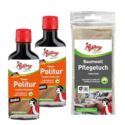 Immagine di Poliboy fixneu Lucidante scuro per mobili legno laccato 2 x 100 ml con panno di cotone Made in Germany