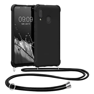 Immagine di kwmobile Custodia Compatibile con Samsung Galaxy A20e Cover Back Case in Silicone TPU Protezione Smartphone Cordino nero