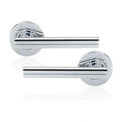 Immagine di XFORT® maniglia per porta su rosetta, con barra a T in finitura cromata lucida, elegante interna leva, utilizzata come maniglie interne chiusura standard, mortasa o serratura il