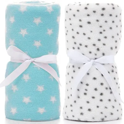 Immagine di LeerKing Coperta per Neonati Set di 2 Flanella Ultraleggera Singel Layer Morbida Bambini Ragazzi,Blu &amp; Bianco 75x100cm