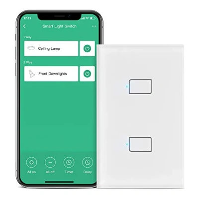 Immagine di BroadLink Smart Touch Wall Switch, interruttore a filo singolo da 2 gang, nessun neutro o condensatore richiesto, funziona con Alexa e Google Home, Hub S3 richiesto (Nessun hub)