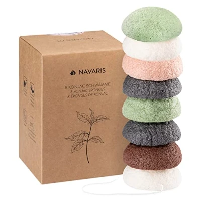 Immagine di Navaris Set 8x Spugne Konjac Viso Corpo Spugnette Naturali Pulizia Esfolianti Pelli Normali Grasse Sensibili Spugna Esfoliante 8 Pz