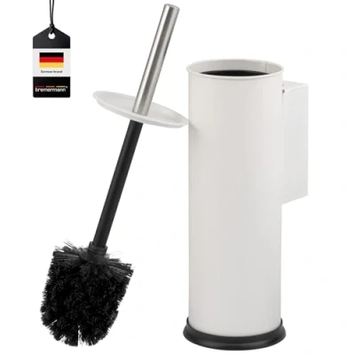 Immagine di bremermann scopino WC con supporto a parete, porta WC, rotondo in acciaio inox, bianco