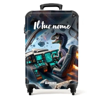 Immagine di NoBoringSuitcases.com Valigia Bambini, Trolley Bambino, Per 10 kg, Bambino Trolley, Bimbo, Personalizzabile, 55x40x20 cm (Dino, vaisseau spatial Blu)