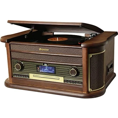Immagine di Roadstar HIF 1996D+BT Giradischi 33/45/78 rpm, Radio DAB/DAB+/FM, Lettore CD/CDR/CDRW/CD MP3, Cassetta, Bluetooth, USB, Telecomando, Retro, Legno