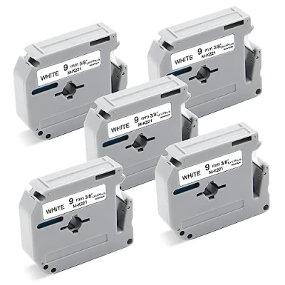Immagine di UniPlus Nastri Etichette Compatibile con Brother M K221 MK221 K221BZ 9mm x 8m Nero su Bianco Nastro, Non Laminato per PT 90 M95 80 100 110 55 65 PT70 PT85 BB4, 5Pz