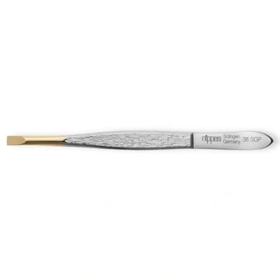 Immagine di nippes Solingen, 38SGP pinzette con acciaio nichelato dritto, lunghezza 9 cm, per sopracciglia, dritte e precise, realizzate in Germania, punta dorata