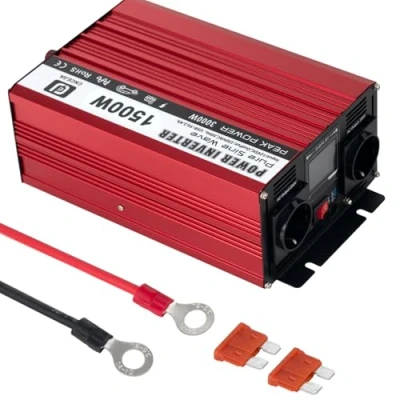 Immagine di CNCEJIA Power Inverter 1500W Onda Sinusoidale Pura Convertitore di Tensione DC 12V a AC 230V con Porta USB &amp; LCD Display per Casa, Auto,Camion (Rosso)