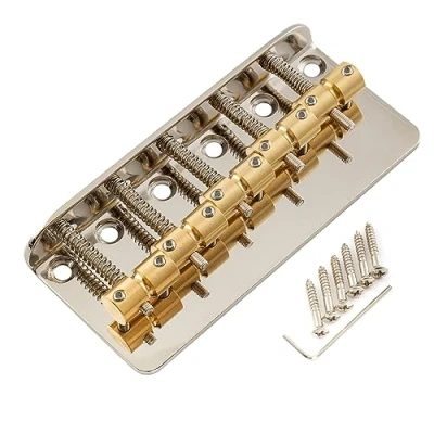 Immagine di Musiclily Pro 18mm Classico Standard Ponte Basso Elettrico 5 Corde con Selle in Ottone e Piastra Acciaio per Precision Jazz Bass, Nero