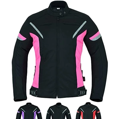 Immagine di Texpeed Giacca da moto donna 4 stagioni con protezioni Cappotto impermeabile in Cordura tessuto armatura (EN 1621 1) Rosa L