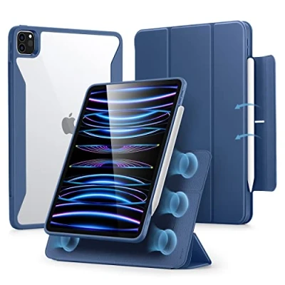 Immagine di ESR Cover per iPad Pro 11 (2022/2021, 4/3a Generazione), Custodia Magnetica Rimovibile, Supporto Pencil 2, Verticale, Retro Trasparente, Attivazione/Standby Automatica, Blu