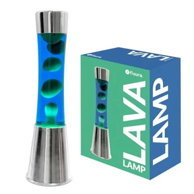 Immagine di Fisura Lampada lava verde e blu. Base cromata, liquido blu verde. Con effetto rilassante. lampadina di ricambio. 11 cm x 39,5 cm.