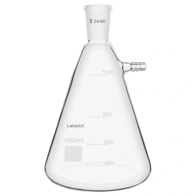 Immagine di Labasics 1000 ml Pallone di Filtraggio con Giunto Conico Standard 24/40, in Vetro Borosilicato Resistente, Collo Bullone Tubazione, Interfaccia Tubo da 9 mm
