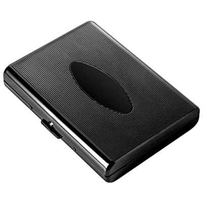 Immagine di Portasigarette in metallo signore e signori, clip a molla bifacciale portatile, contiene fino 18 pacchetti di sigarette da 100, per auto riempite (ovale nero)
