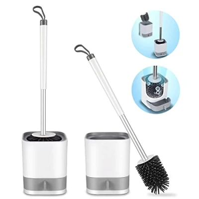 Immagine di HIYAA Scopino per WC in silicone con supporto, confezione da 2 pezzi, supporto ad asciugatura rapida e manico antiscivolo acciaio inox, bagno, bianco