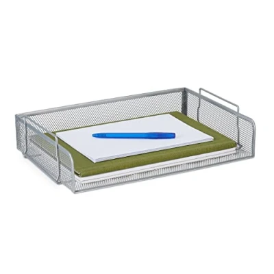 Immagine di Relaxdays Vaschetta Portadocumenti, Design a Rete, Portalettere per Ufficio, Acciaio, Impilabile, 8,5x36x25 cm, Argento, 100%