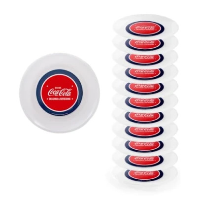 Immagine di Snips, Set 12 Piatti Coca Cola, Plastica Rigida Lavabili Riutilizzabili Diametro 23.5 cm Made in Italy 0% Bpa