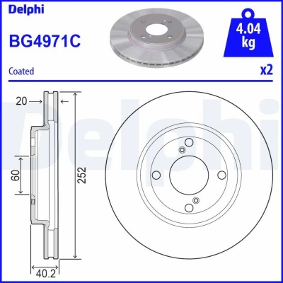 Immagine di DELPHI BG4971C Disco freno 252 20 4 ventilato rivestito non trattato senza cuscinetto ruota, anello sensore ABS SUZUKI: SWIFT 4, 5