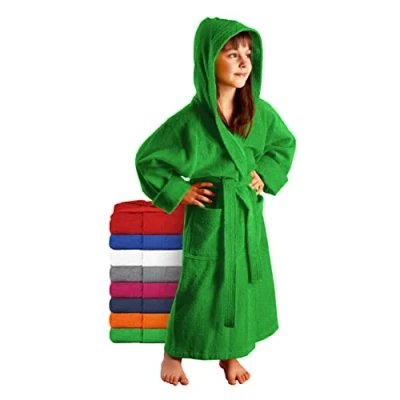 Immagine di Arus Accappatoio per Bambino e Bambina, 100% Cotone Spugna, con Cappuccio, Ampia Scelta di Colori, Verde Rana, 176