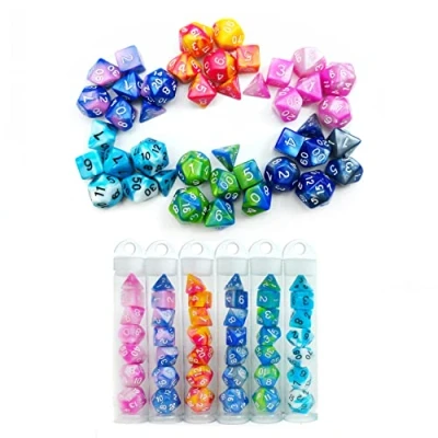 Immagine di Bescon Mini Gemini Two Tone Polyhedral RPG Dice Set 10MM, D4 D20 in Tube Packaging, Assorted Colored of 42pcs (7X6