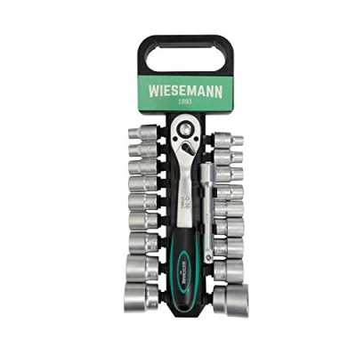 Immagine di Set cricchetto e bussole WIESEMANN 80041 lega acciaio in cromo vanadio con attacco da 1/2″ prolunga 125 mm 8 32