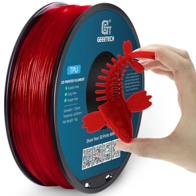 Immagine di GEEETECH Filamento TPU 1,75 mm +/ 0,02 per stampante 3D, 1 kg spool Rosso Trasparente
