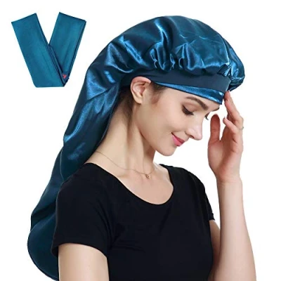 Immagine di Alnorm Cuffia per dormire in raso extra large, doppio strato, fascia elastica di alta qualità, Grande blu., Taglia unica