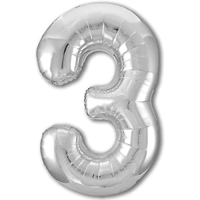 Immagine di Palloncino 3 Compleanno Numero Gigante Argento, XXL di 100 cm. Decorazione Compleanno. ad Aria o Elio.