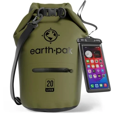 Immagine di Earth Pak Borsa Impermeabile Roll Top Dry Compression Sack Mantiene l’Attrezzatura asciutta per Kayak,Spiaggia,Rafting e Canottaggio,Trekking, Campeggio Pesca con Custodia Telefono