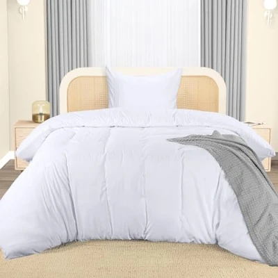 Immagine di Utopia Bedding Copripiumino Singolo in Microfibra di Poliestere 135x200cm + Federa Ricamata 80x80cm (Bianco)