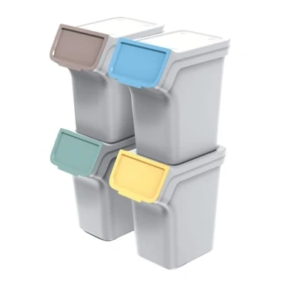 Immagine di PROSPERPLAST Set di contenitori per rifiuti Keden Stackbox Raccolta differenziata Telaio rimovibile Sacchetto Coperchi colorati (4x20L, Cenere)