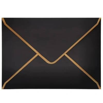 Immagine di 50 buste per inviti, 18,5 x 13,5 cm, in miniatura, con chiusura a V, bordo pellicola dorata, matrimoni, feste, biglietti di auguri