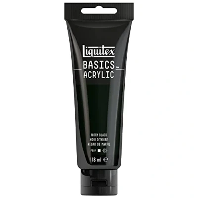 Immagine di Liquitex 8870038 Basics Pittura acrilica, Pigmenti per artisti monopigmentati, Resistente alla luce, durevole nel tempo, Finitura satinata, Tubo da 118 ml Nero D&#039; Avorio